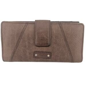 Vintage Fossil Chocolate Brown Leather Envelope Wallet Checkbook Minimalist Y2K